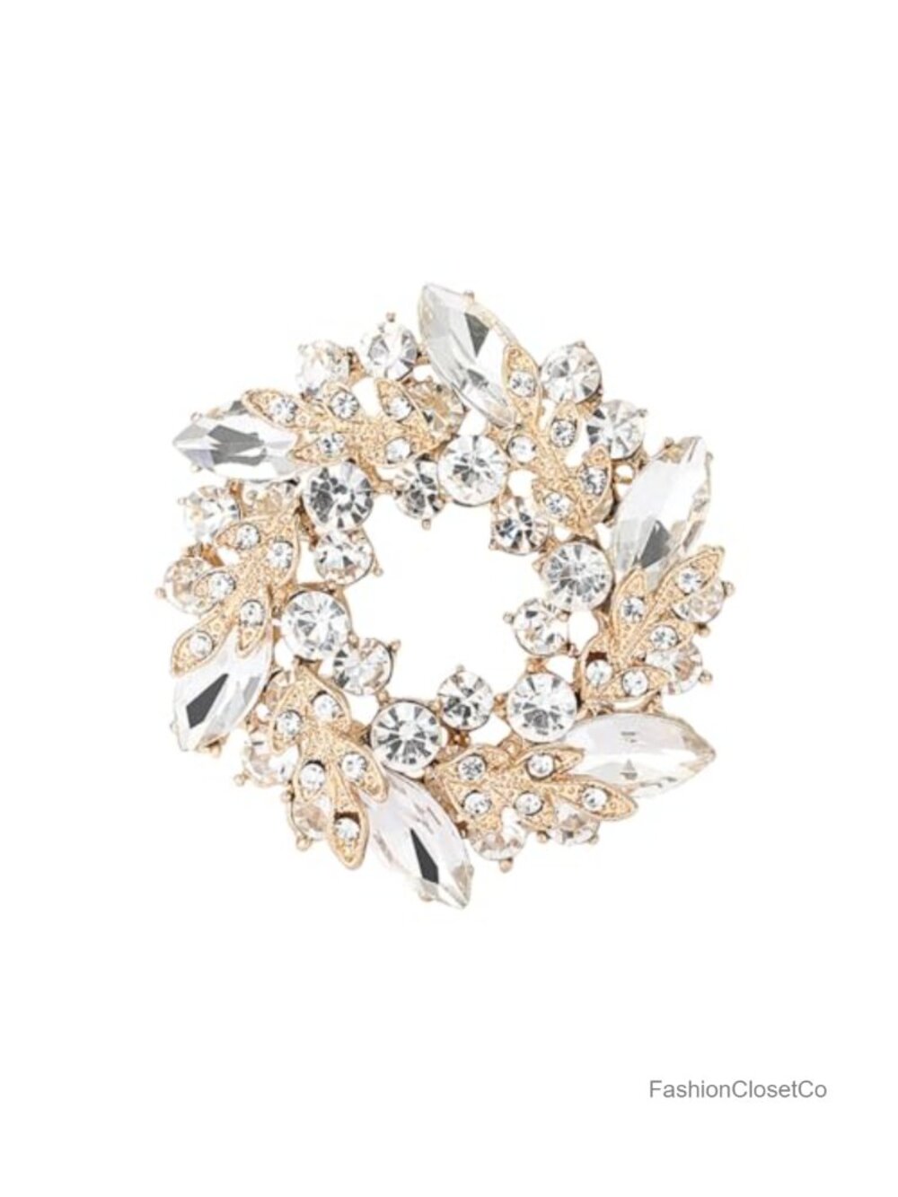 Cubic Zirconia Rhinestone Flower Wreath Brooch Pin Elegant